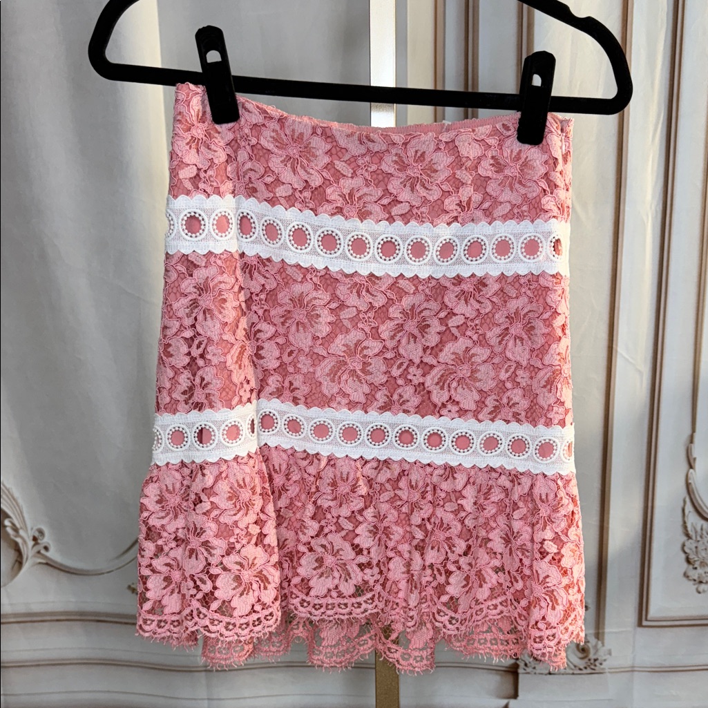 Sandro Pink And White Embellished Mini Skater Skirt